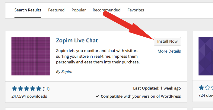 Install Zopim WordPress Plugin