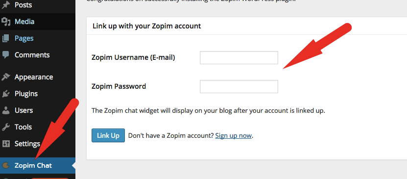 Add zopim login credentials